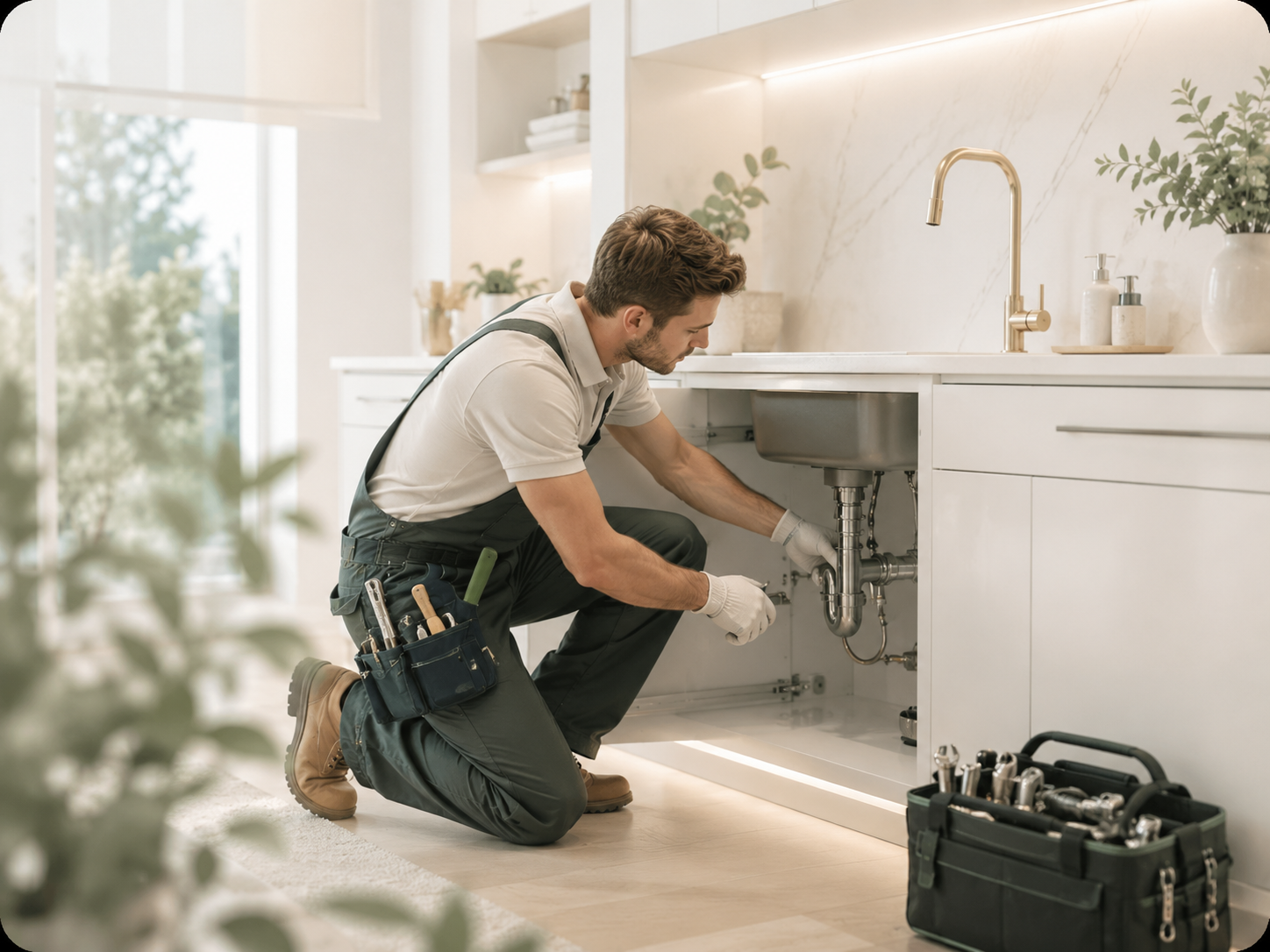 Professional technician in a clean residential setting.